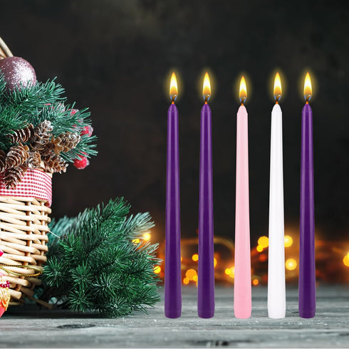 Mega Candles 5 pcs Unscented Christmas Advent Candles Set, Hand Poured Premium Wax Taper Candle 10 Inch