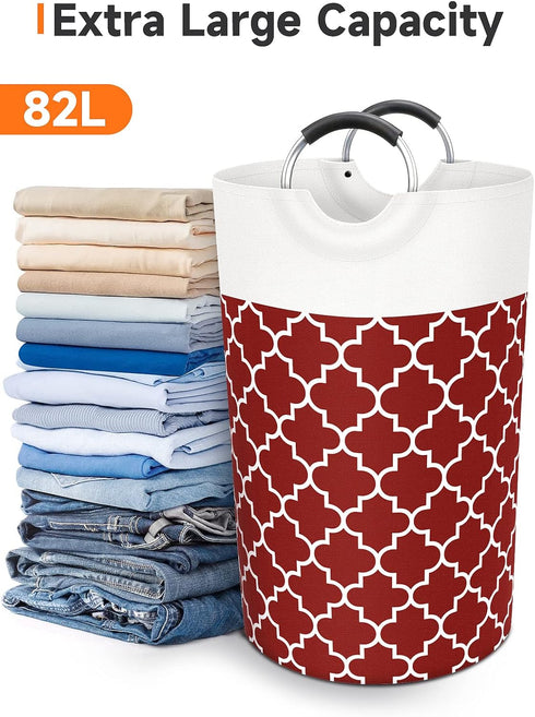 Large Laundry Basket, Collapsible Tall Hamper Bag with Handles for Waterproof Travel Bathroom College Essentials