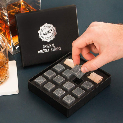 Premium Whiskey Stones Gift Set, 12 Pcs Marble Reusable Ice Cubes and Bag, Whiskey, Bourbon, Cognac, Scotch, Gin, Wine