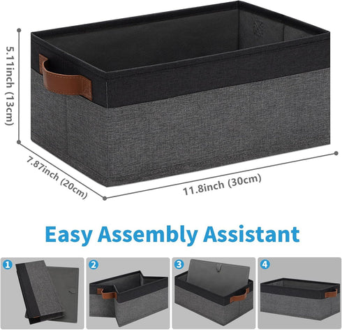 GhvyenntteS Small Fabric Storage Bins, 6 Pack, 11.8" x 7.87" x 5.11" Baskets with Leather Handles for Closet Storage
