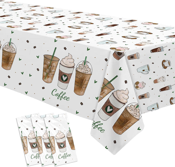 APOWBLS Coffee Party Decorations Tablecloth for Birthday Baby Shower, 3 Pack Disposable Latte