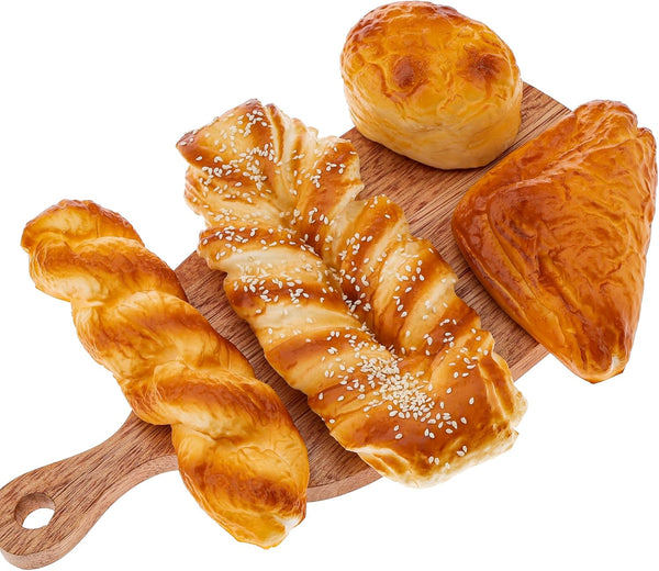 Gresorth 4pcs Fake Large Seasame Bread Set Decoration Artificial Realistic Twist Bread