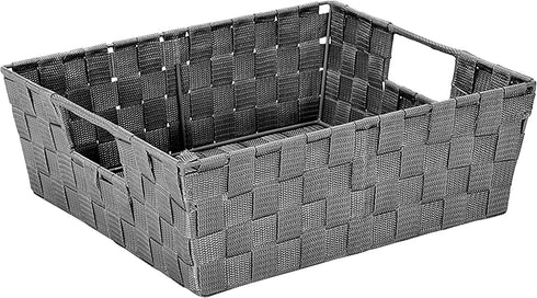 Simplify Large Woven Strap Tote, 2 Pack, Grey, Decorative Storage Basket for Organizing Accessories