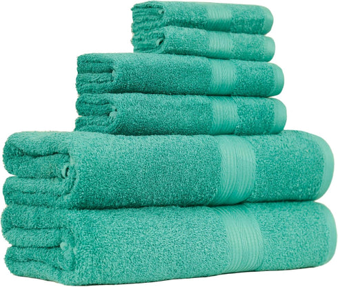 Amazon Basics 6-Piece Oversized Fade-Resistant Towel Set, 100% Cotton, Highly Absorbent, Soft,