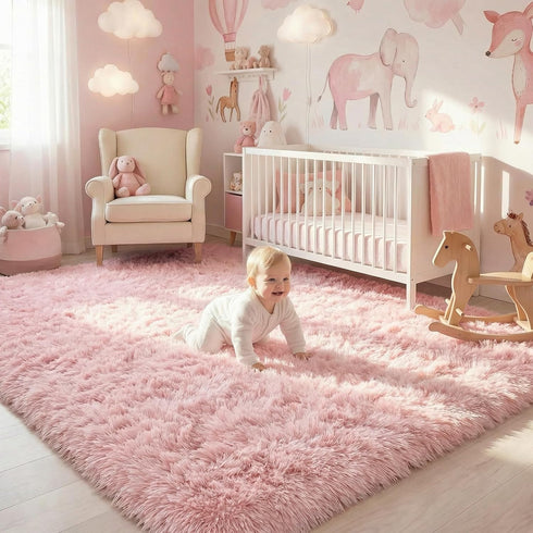 4x6 Pink Area Rugs for Bedroom Girls, Living Room Decor, Fluffy Fuzzy Shag Rug for Kids Room, Soft Cute Indoor Floor