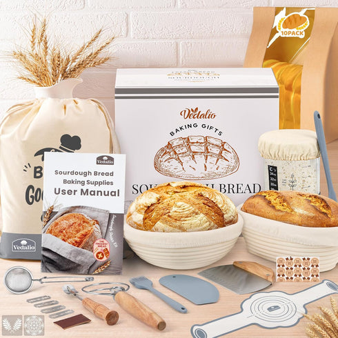VEDALIO Sourdough Starter Kit, Sourdough Bread Baking Supplies, Bread Proofing Basket, Sourdough Kit for Modern Home