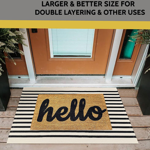KILOCOCO Beige Striped Rug, 2.3'x3.6' Hand Woven Cotton Washable Indoor Outdoor Doormats for Front