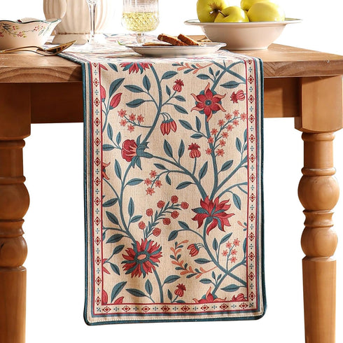 bilin gaier Farmhouse Berry Red Floral Table Runner for Coffee Table,Decorative Linen