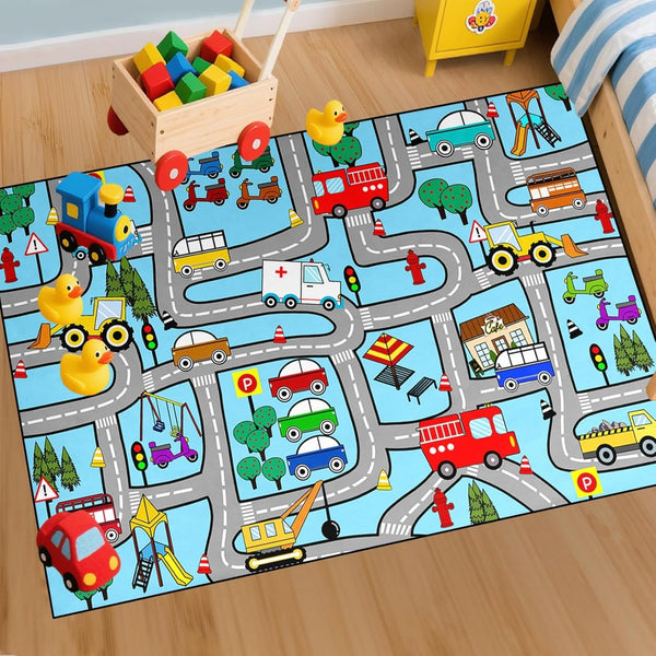 5x7 Feet Car Road Rug for Kids, Educational Play Mat Interactive Car