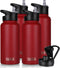 HASLE OUTFITTERS 32 oz Insulated Water Bottle, Stainless Steel Double Walled Vacuum with 2 Lids (Red,4)