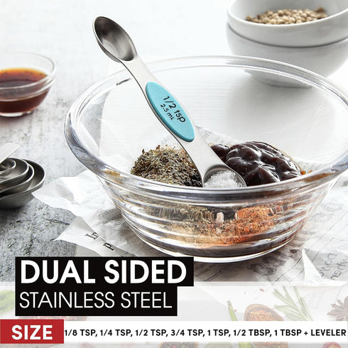 Spring Chef Stainless Steel Magnetic Measuring Spoons Set of 8, Nesting Metal Teaspoon & Tablespoon, Fits in Spice Jars