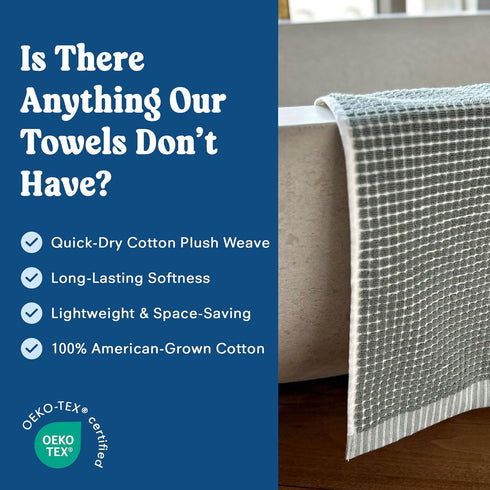 4X ONSEN Cotton Face Towel Sculpted Terry Texture, Quick-Dry, Low-Lint, Plush & Lightweight (Spruce, Face Towel)