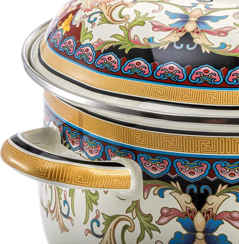 ZENFUN Kitchen Enamel Stockpot with Lid, 3.5 Quart Retro Flower Stew Bean Cooking Pot, Nonstick, Safe for Induction