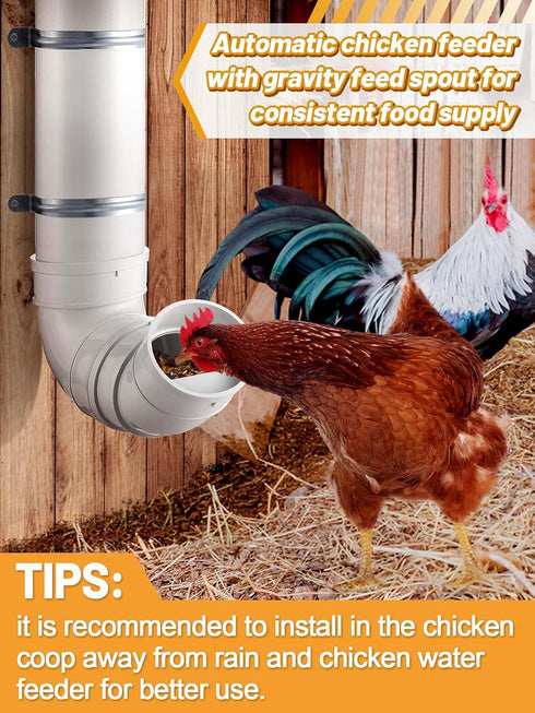 6.6 Automatic Chicken Feeder No Waste - Pounds Large Capacity Heavy Duty PVC Pipe Hanging Chicken Feeder, Poultry