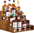 YQBRAO 4-Tier Tiered Liquor Bottle Display Shelf - 16-Inch Rustic Wood Liquor Rack