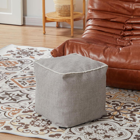 45x45 Louis Donn Unstuffed Storage Pouf Ottoman Cover Cotton Linen DIY Decorative Footrest for Living Room Bedroom Home