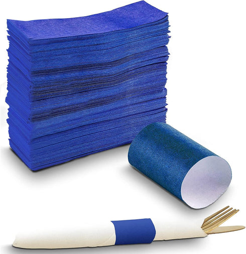 MT Products Royal Blue Self-Adhering Bond Paper Napkin Band - 1.5" x 4.25", Pack of 750