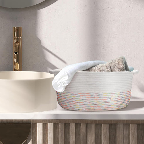 Medium Storage Basket with Handles, 17"L x 12.5"W x 8.5"H, Home Decor Towel Basket, Book & Magazine Storage (1 PCS