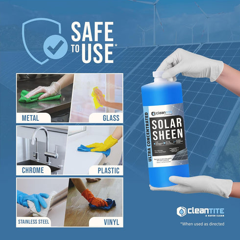 128 (32 oz) Solar Panel Cleaner Solar Sheen (Makes Gallons) - Super Concentrated Glass & Solar Panel Cleaning, Remove