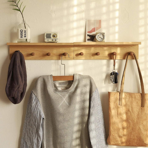 Wall Mount Coat Rack with Shelf, Sturdy Wooden Floating Shelf withHooks Save Your Indoor Space, Wall Organizer siutable