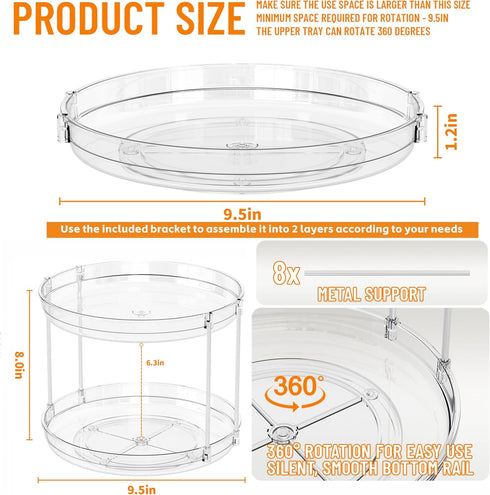 4 Pack Cabinet,9.5 Inch Countertop Rotating Small Lazy Susan Turntable Organizer for Clear Acrylic Spice Rack,Turn