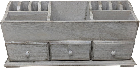 Gianna's Home Rustic Farmhouse Desk with 3 Drawer Wooden Vanity Makeup Beauty Jewelry Storage Organizer, Rustic White