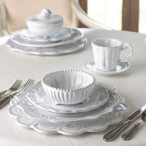 Vietri Incanto White Stripe Footed Bowl, Italian Artisan Earthenware Serveware Dish