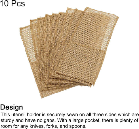 uxcell Burlap Lace Utensil Holders, 10Pcs Knife Forks Napkin Silverware Holder Bag for Wedding Party Decoration