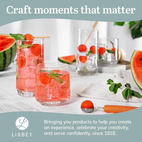 Libbey Ascent Set of 16 Drinking Glasses - Curvature Tumbler and Rocks Glasses, Versatile Glassware for Parties