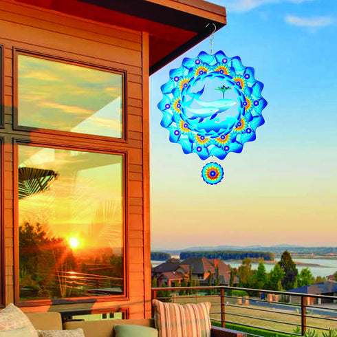 Wind Spinner for Outdoor, 12 inch Hanging Wind Sculpture, 3D Stainless Steel Whale Design for Garden Yard Balcony Decor