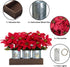 HEMYLU Poinsettias Artificial Christmas Flowers with LED Lights, Red Xmas Table Centerpiece in Pots and Wood Box