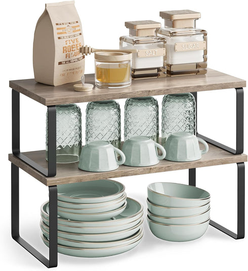 Set 2 Counter UKCS200X02 SONGMICS Cabinet Organizer Shelf, of Kitchen Shelves, Kitchen Storage, Spice Rack, Stackable