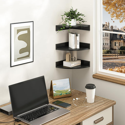 3 Pack) Fun Memories Corner Shelf Wall Mount, Wood Floating Corner Shelves, Corner Wall Shelf for Bedroom, Bathroom