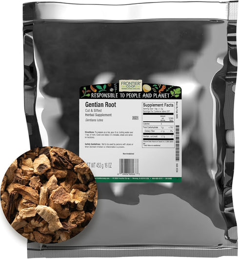 Frontier Co-op Gentian Root, Cut & Sifted, 1lb Bulk Bag - Natural