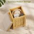 2-in-1 Bamboo End Table with Removable Cushion and Hidden Storage, Ottoman Side Table with Breathable Grid Design