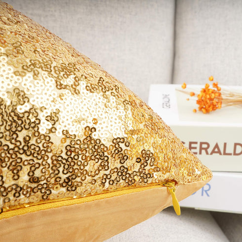 YOUR SMILE Pack of 2 New Luxury Series Gold Blink Decorative Sequin & Comfy Satin Throw Pillow Cover, 18" x 18"