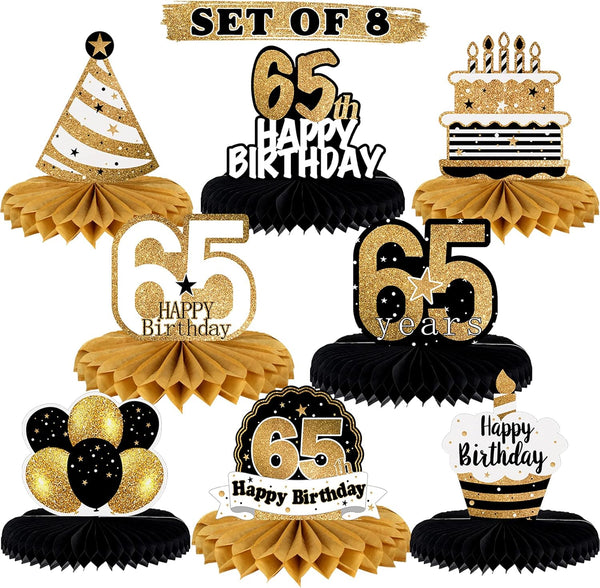 LINGTEER Happy 65th Birthday Table Honeycomb Centerpieces - Cheers to 65th Birthday Party Decorations Gift Sign