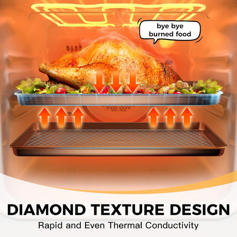 HONGBAKE 2 Pack Jelly Roll Pan - 15x10 Commercial Cookie Sheets with Diamond Texture Surface for Baking