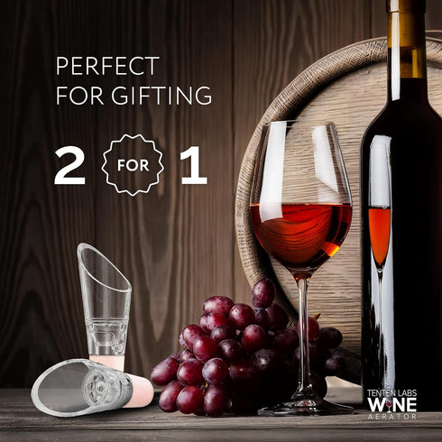 TenTen Labs Wine Aerator Pourer (2-pack), Premium Aerating Spout and Decanter Set, Gift Box Included, Rose Gold