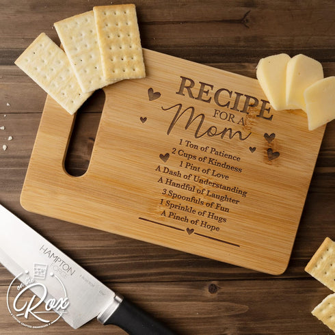 "Recipe For A Mom" Bamboo Engraved Personalized Cutting Board (9"x6") - Unique Birthday Gifts for Mom from Daughters