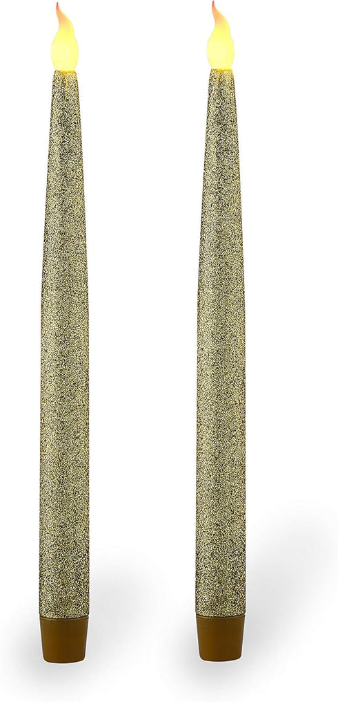 FURORA LIGHTING Gold LED Taper Candles, Battery Operated Pack of 2, Electric Candles with 6/18 Timer, Winter Decorations