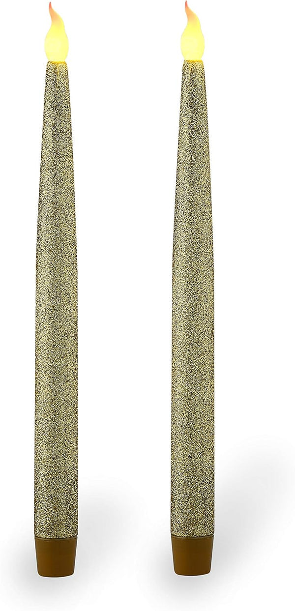 FURORA LIGHTING Gold LED Taper Candles, Battery Operated Pack of 2, Electric Candles with 6/18 Timer, Winter Decorations
