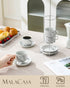 4 OZ Set 4, Set MALACASA Porcelain Espresso Cups with Saucers and Metal Stand of Stackable Cappuccino Cups, Marble Gray