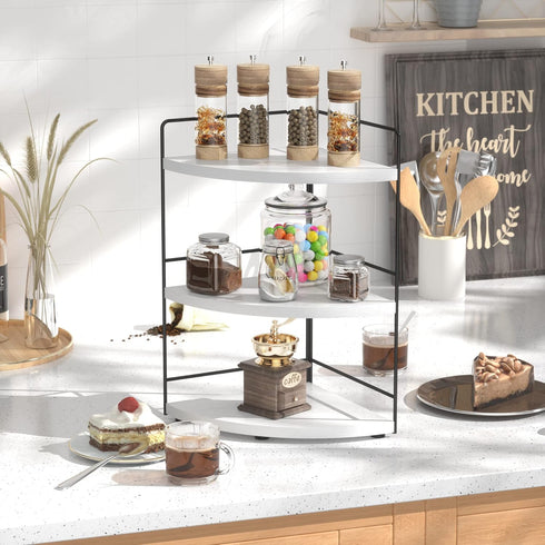 3-Tier Countertop Counter ZGO Bathroom Organizer - & Corner Organizer, Makeup & Skincare Storage, Kitchen Shelf - White
