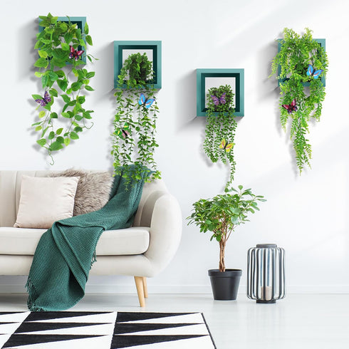 EOECL 4 Pcs Artificial Hanging Plants with Pots - Realistic Fake Eucalyptus & Ivy Vine Potted Plants for Bathroom Shelf