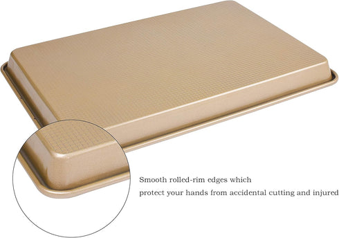 Nonstick Large Baking Cookie Sheet | Heavy Duty Carbon Steel Baking Pan for Oven | 17.7 Inch x 12.8 Inch, Champagne Gold