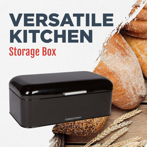 Culinary Couture Extra Large Black Bread Box - Holds 2 Loaves, 16.5" x 9" x 6.5", Stainless Steel Vintage