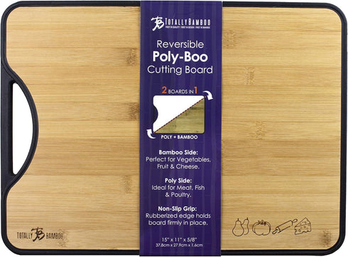 Totally Bamboo Poly-Boo Double Sided Bamboo and Poly Cutting Board, 15" x 11", BPA Free