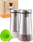 HOME EC Salt and Pepper Shakers Set, Adjustable Pour Holes, Glass and Stainless Steel Spice Dispenser