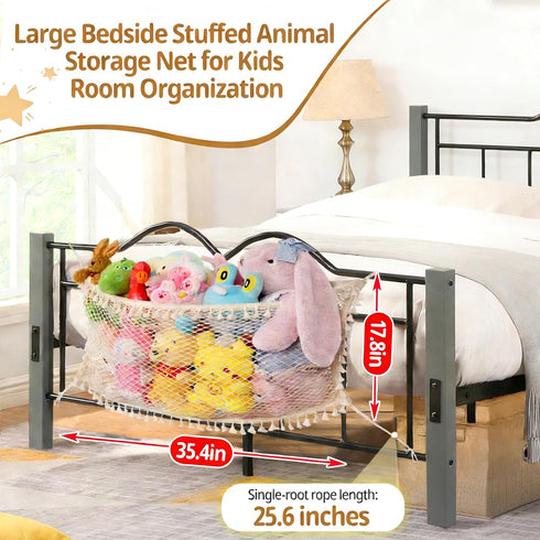 2 Pack Hammock Stuffed Animal Storage Net, Large Bedside Toy Organizer Net, Cotton Plushie Toy Storage with Tether